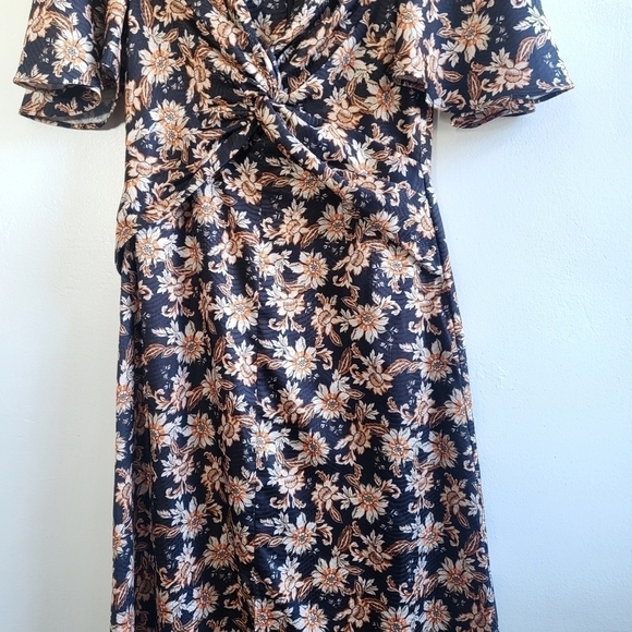 New ACLER Tippet Floral Flutter-Sleeve Midnight Wallpaper Midi Dress NWT Size 2 - Picture 10 of 16